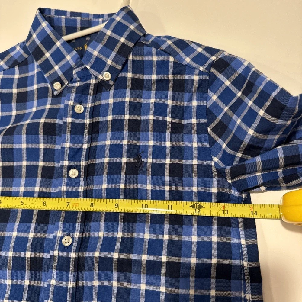 Ralph Lauren Boys Button Up Shirt Cotton Blue Plaid Sz 5‎ Long Sleeve